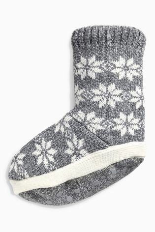 Grey Fairisle Pattern Slipper Socks (Older Boys)
